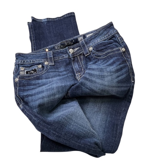 Miss Me Boot Cut Whisker Wash Jewel Sequin Jeans - Picture 11 of 15